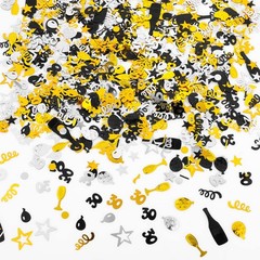 Number 30 Birthday Confetti 3000 Pieces Black Gold Silver Glitter