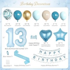Birthday Decorations for Girls, Light Blue 13 Birthday Girl Decorations, 13th