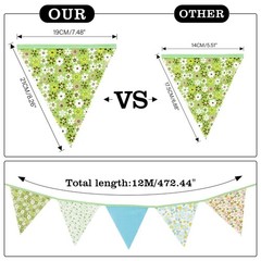 39Ft Triangle Bunting Banner, Green Blue Cotton Pennant Banner, 42pcs Reusabl…
