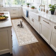 Washable 2×5 Hallway Runner Rug: Vintage Water 2′ x 5′ (Rectangular), Beige