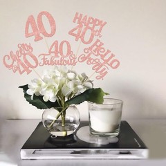 40th Birthday Centerpiece Sticks 15 PCS Happy 40 Table Flower Decor Rose Gold