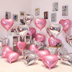 Light Pink and Silver Heart Balloons, 12Pcs 18 Inch Heart Shaped Foil Balloon…