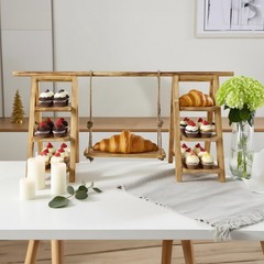 3 Tier Cupcake Stand Set with Swing Solid Wood Detachable Dessert Serving Ladder
