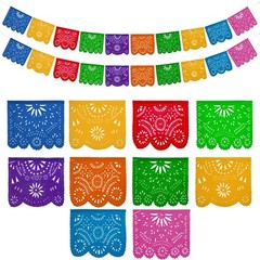 Mexican Party Banners (2 Pack with 10 Plastic Flags per Banner) – Papel Picad…