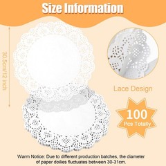 100 Pieces Paper Doilies, 12 Inch Doilies for Food, Disposable Lace Paper Doi…