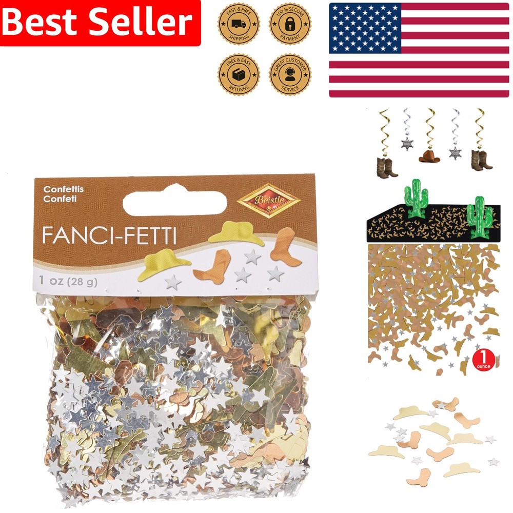 Metallic Western Confetti Boots Hats Stars 1oz Copper Gold Silver Party Supplies