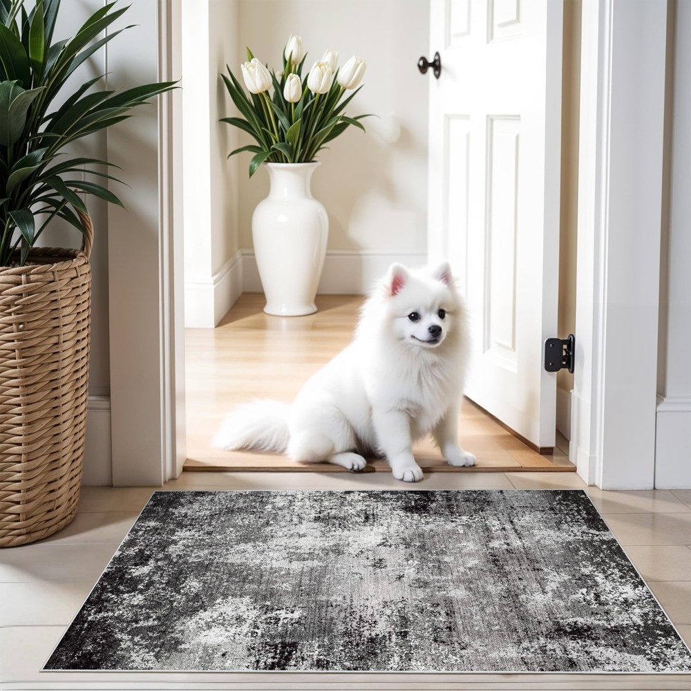 2×3 Washable Entryway Rug – Non-Slip Modern Abstract Neutral Small Throw A