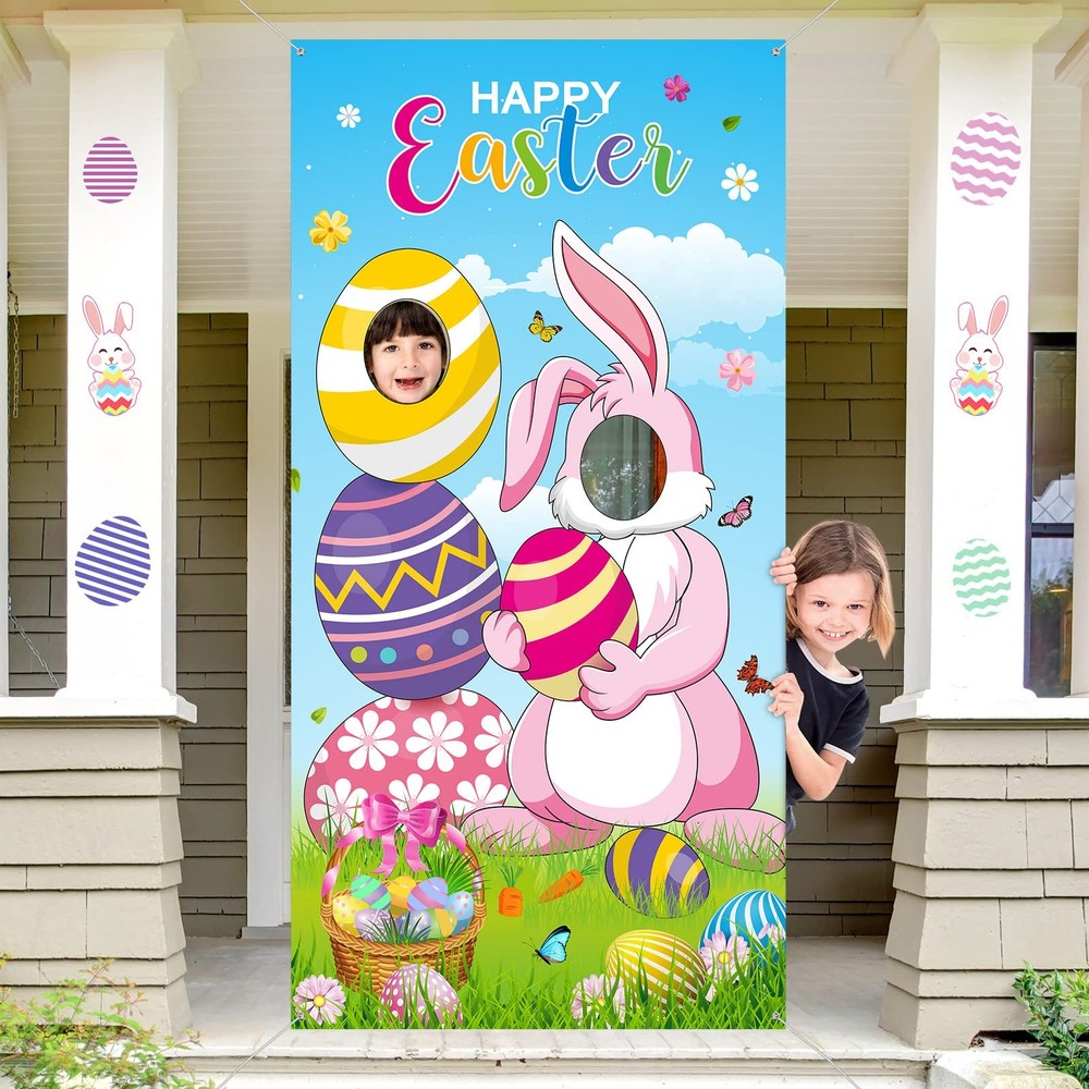 Easter Party Decorations Easter Bunny Photo Door Banner Large Fabric Happy Fest