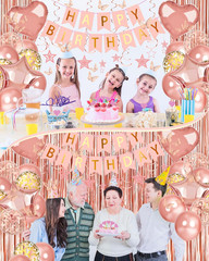 Rose Gold Happy Birthday Party Decoration Kit Banner Balloons Backdrop Set
