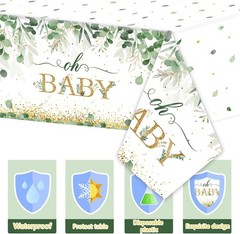 3 Pieces Sage Greenery Oh Baby Tablecloths for Baby Shower Party Decorations
