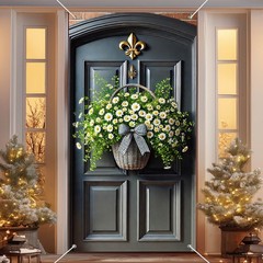 Spring Door Cover Daisy Basket 35×71 Inch – Floral Door Decoration with Woven…