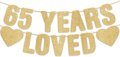 Pre-Strung 65Th Birthday Gold Glitter Banner, Happy 65Th Birthday Decorations fo