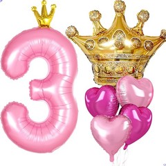 Princess 3rd Party Decorations, 40 inch Large Pink Crown 3 Balloon for Girls’…