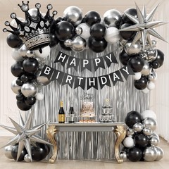 Black Birthday Decorations for Men with White and silver Black, Silver