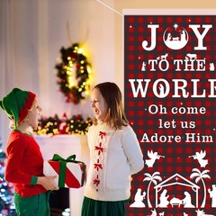Christmas Door Cover Nativity Scene Joy to The World Banner, JOY Xmas Nativit…