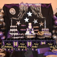 Pack Black Purple Happy Birthday Tablecloths, 51×87» Plastic Disposable 2
