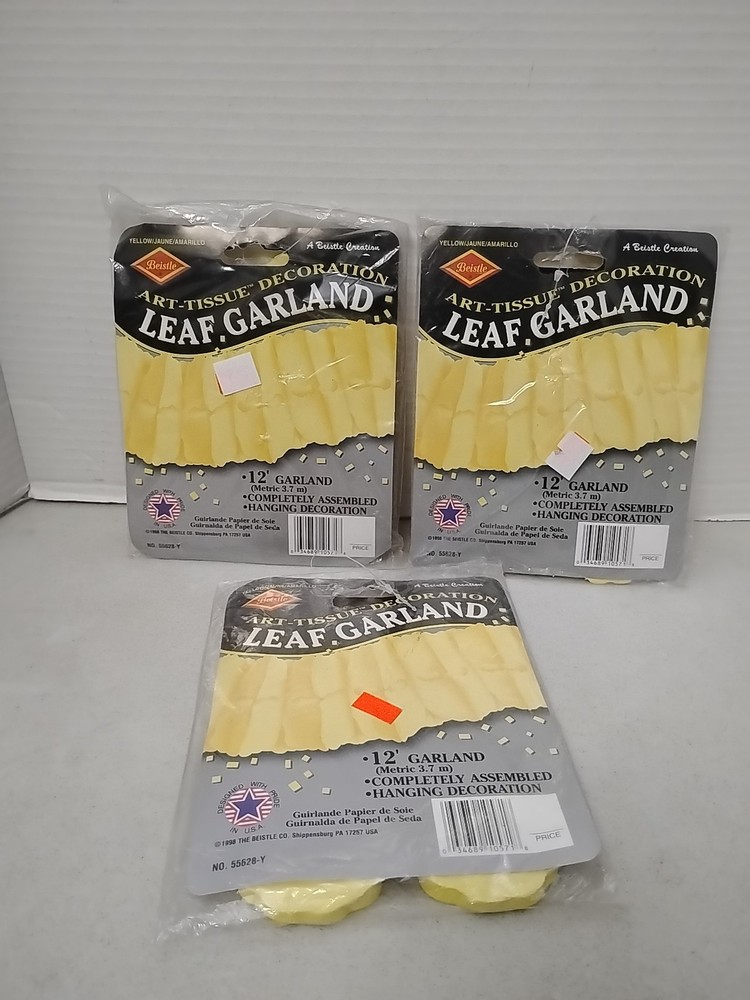 Vintage Beistle Paper Garland Yellow Leaf Spring Fall Baby Bride 3x12ft NOS 1998