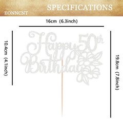 Silver Glitter 50th Birthday Cake Topper Cheers to 50 Years Party Decor
