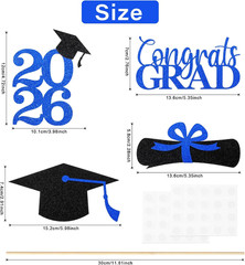 Graduation Decorations 2026, 16 PCS Black Blue Graduation Centerpieces for Table