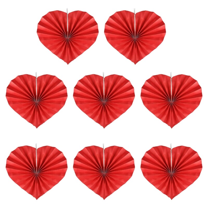 6pcs Heart Shaped Paper Fan for Party Decoration Decorative Folding Fan Ornament