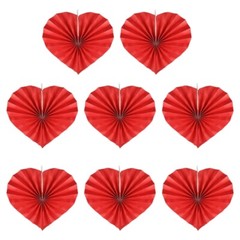 6pcs Heart Shaped Paper Fan for Party Decoration Decorative Folding Fan Ornament