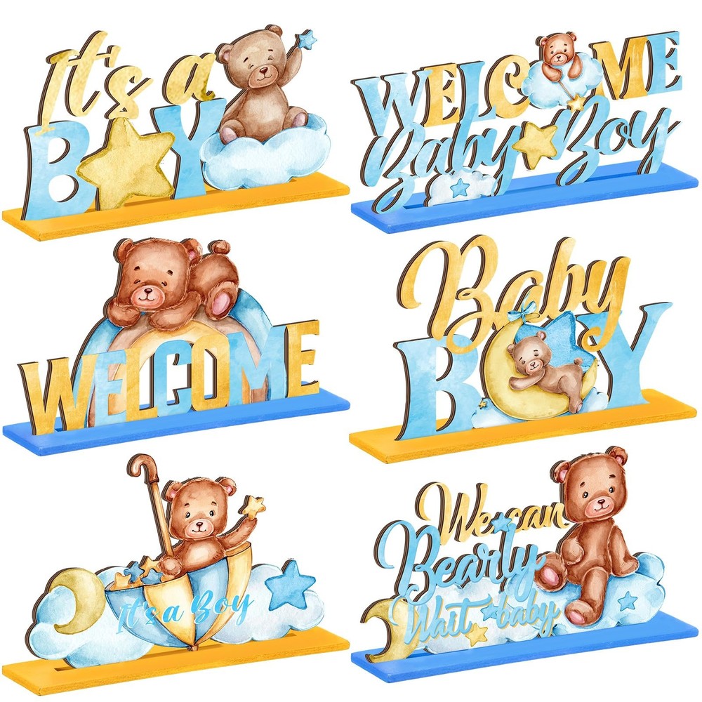 6 Pcs Bear Baby Shower Table Wooden Decorations Bear Centerpieces for Tables