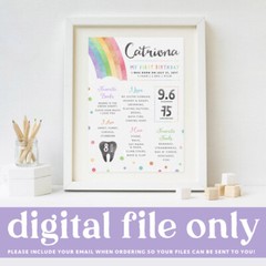 Printable First Birthday Milestone Board Rainbow Theme Girl 1st Party Decoration