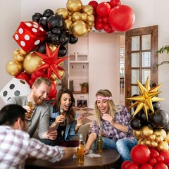 138 Pcs Casino Theme balloon garland arch kit – Red Black and Gold Balloons w…