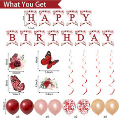Birthday Decorations Party Set for Women, Rose Gold Flower Peony Banner Photogra