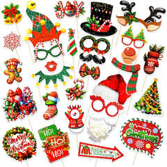 30 Piece Christmas Photo Booth Props Kit, Santa Hats Snowman Photo Backdrop for