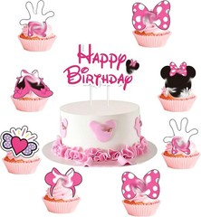 Minnie Mouse Birthday Party Decor Kit. Cake Topper, Centerpieces, Tablecloths