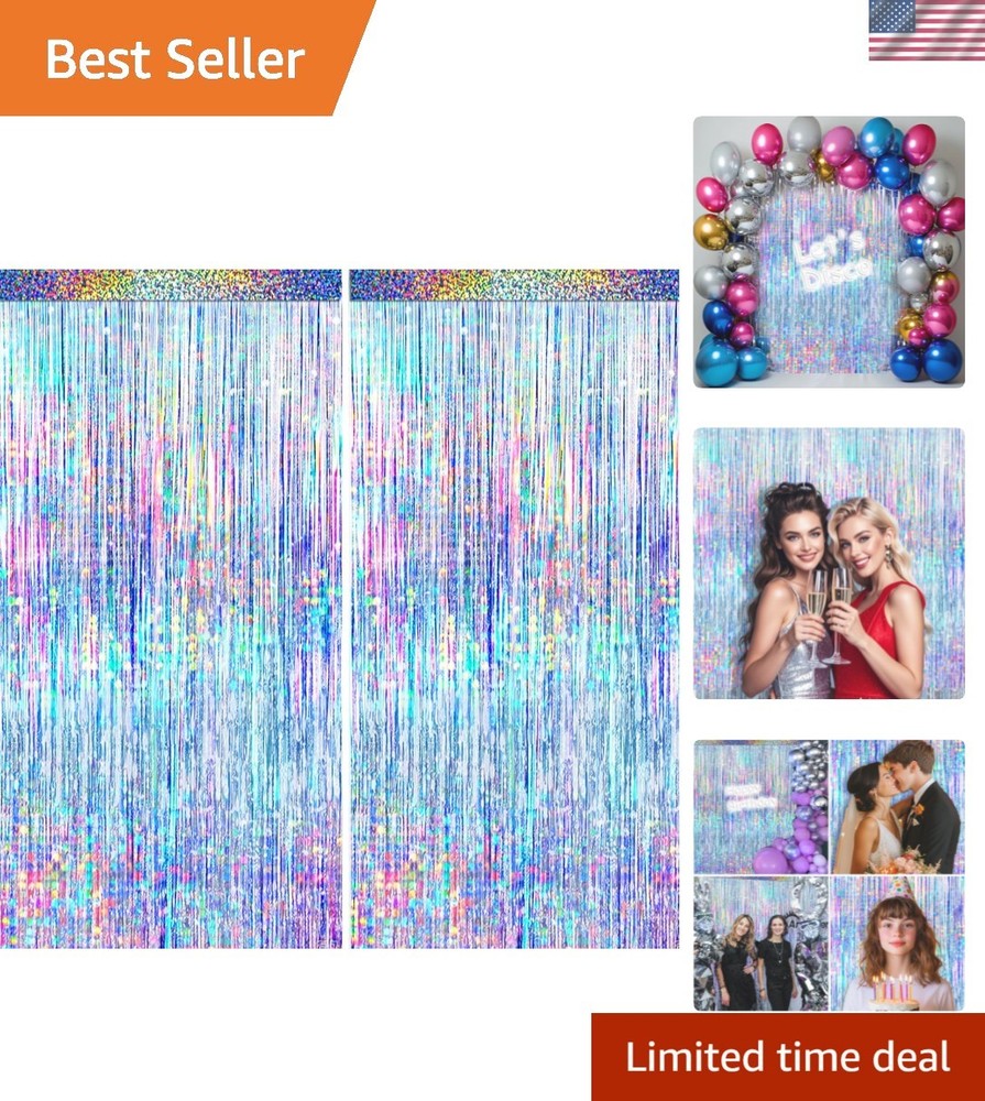 4 Packs Silver Foil Fringe Curtain, Silver Glitter Metallic Tinsel Backdrop f…