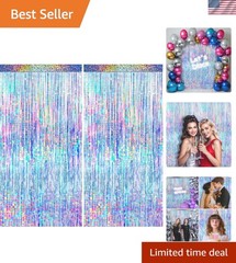 4 Packs Silver Foil Fringe Curtain, Silver Glitter Metallic Tinsel Backdrop f…