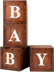 Wood Baby Shower Boxes Party Decorations – 4 Wood Grain Brown Blocks with Printe