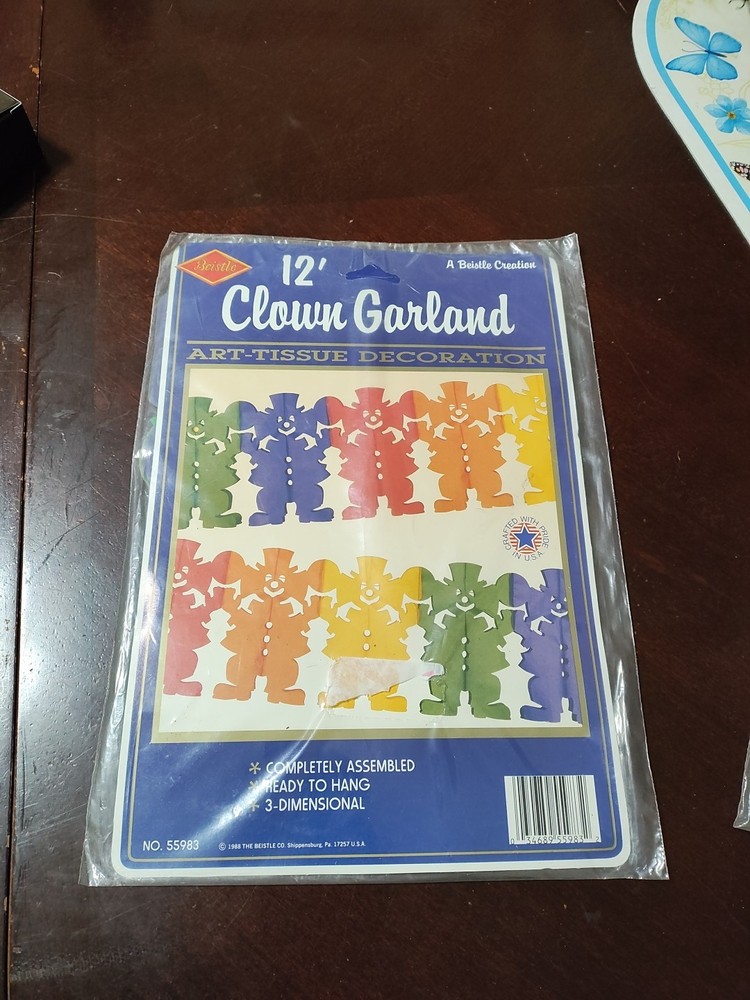BEISTLE 12′ CLOWN GARLAND 1988 RAINBOW CLOWNS 55983 New In Sealed Package VTG