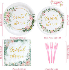 Bridal Shower Decorations Party Tableware – Pink and Gold Floral Paper Plates,De