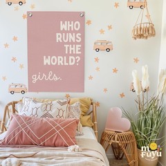 Girls Room Decor for Nursery Decor Linen Canvas Banner,Pink Who Runs The Worl…