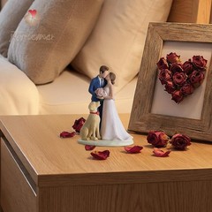 Bride Groom Cake Topper Couple Pet Dog Resin Figurine Secure Base Wedding