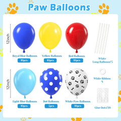 60Pcs 12Inch Dog Balloons, Royal Blue, Light Blue, Yellow, Red Paw Print for Pup