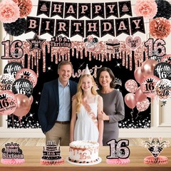 Sweet 16 Party Decorations – 16th Birthday Decorations Backdrop, Banner, Hone…