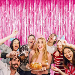 3.2 Ft X 8.2 Ft Metallic Tinsel Foil Fringe Curtains Party Photo Backdrop Party