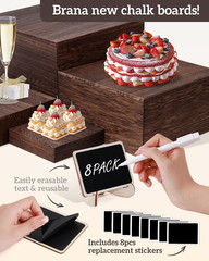 8 Size Nested Buffet Risers with Mini Signs, 8PCS Rustic Wooden Cake & Dessert D