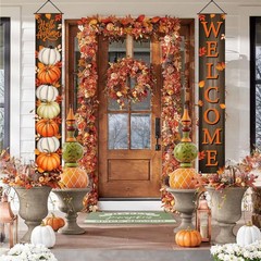 Fall Decorations Pumpkin Maple Leaves Porch Sign Door Banner Autumn Gift 12″x71″