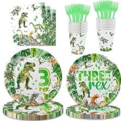 208 Pcs Dinosaur Birthday Party Supplies – Green Dino Decorations, Plates, Cups,