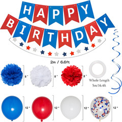 Blue White & Red Birthday Decoration Patriotic Party Supplies Kit Men Women Boys