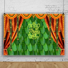 India Pooja Traditional Backdrop Banana Leaf Chatiya Ganesh Photo Background