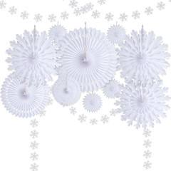 12pcs Winter Wonderland Snowflake Party Decorations Set: White Paper Fan Decor S