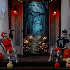 Halloween Door Decorations Horror Moon Night Dead Tree Scary Cemetery Pumpkins D