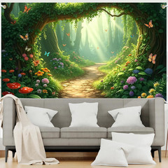 Magical Forest Banner Backdrop Decorations Fairy Tale Forest Party Decor with Bu
