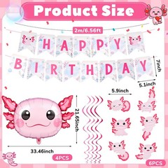 12 Pcs Axolotl Party Decorations Include Axolotl Aluminum Foil Balloons, Hang…
